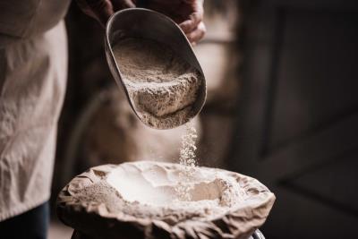 hand milled flour and flour sack