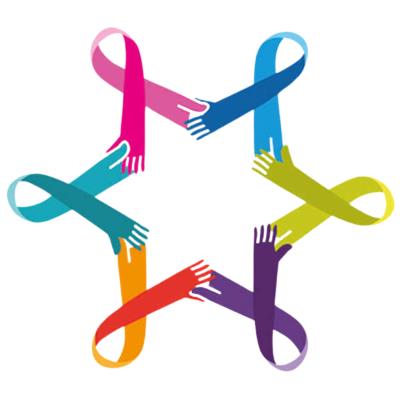 colourful ribbons in a star shape to represent the ALCS logo