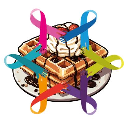 ALCS logo with a liege waffle dripping in chocolate with cream and strawberries