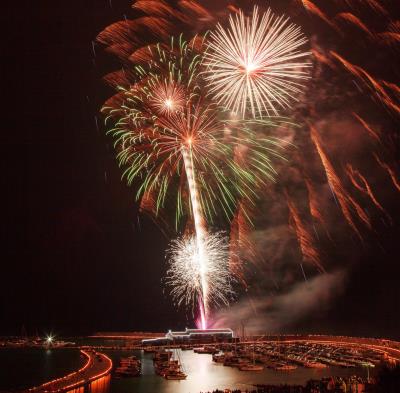 Firework display over the Cobb in Lyme Regis