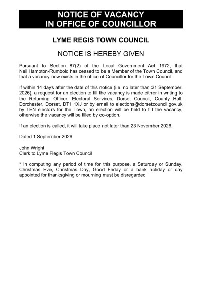 Notice given of councillor vacancy