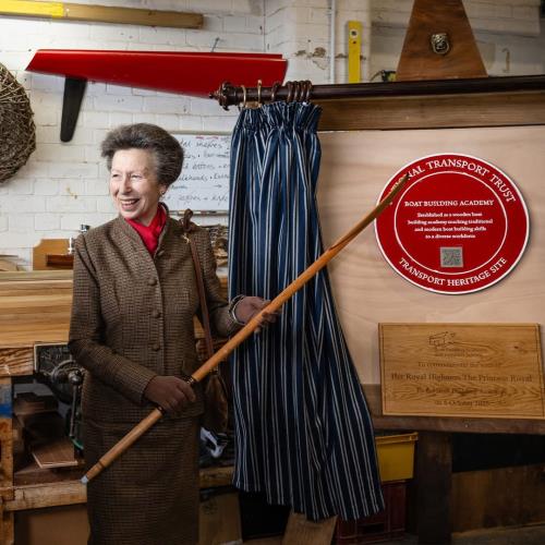 Princess Anne unveiling the plaque at the Boat Building Academy