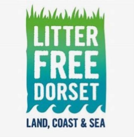 green into blue ombre grass graphic with Litter Free Dorset in white text